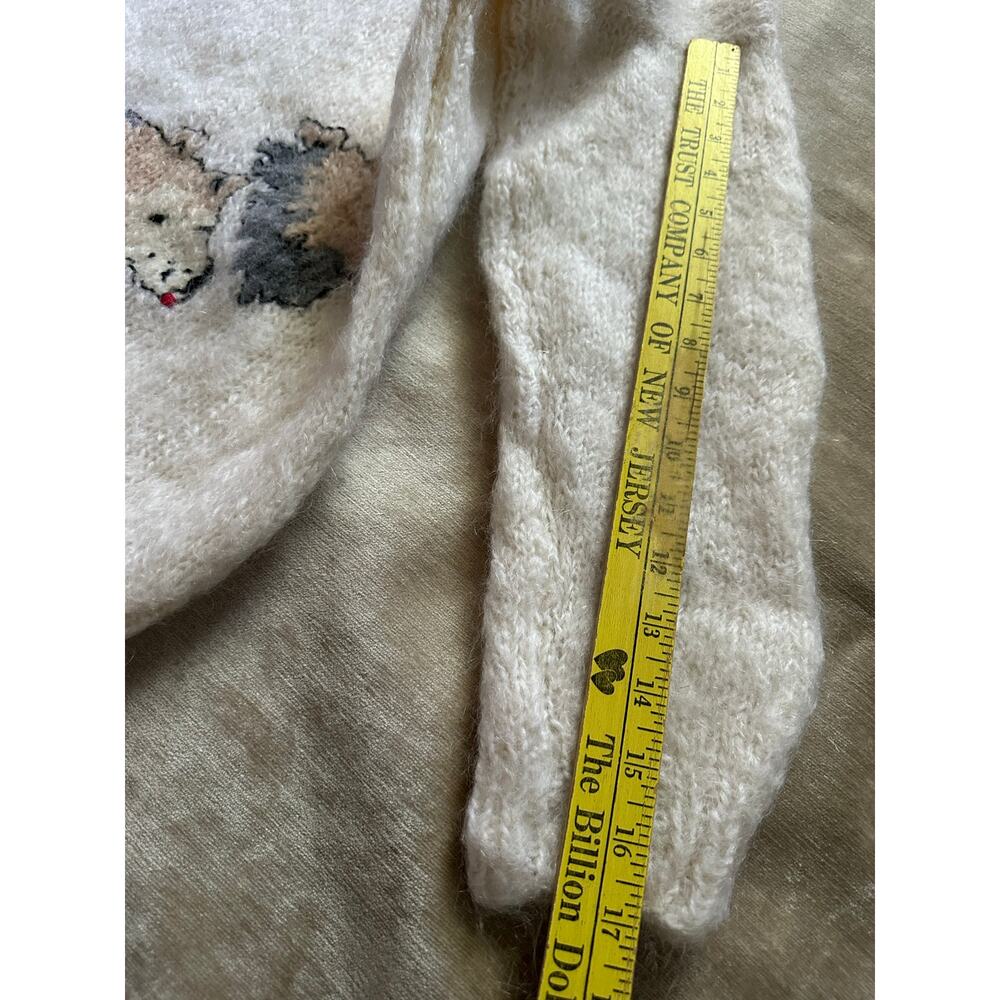 Vintage french Mohair Fuzzy Hand Knit Sweater off white bear rare unique strange - Picture 9 of 13